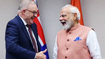 Prime Minister Narendra Modi meets Australian Prime Minister Anthony Albanese, in Johannesburg on Friday. (ANI) Prime Minister Narendra Modi meets Australian Prime Minister Anthony Albanese, in Johannesburg on Friday. (ANI)