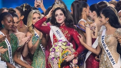 Fatima Bosch with other contesters after winning the Miss Universe 2025 pageant in Thailand. (AP) Fatima Bosch with other contesters after winning the Miss Universe 2025 pageant in Thailand. (AP)
