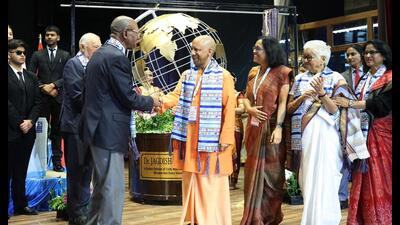 Chief minister Yogi Adityanath attends the 26th International Conference of Chief Justices of the World in Lucknow, on Thursday. (HT Photo) Chief minister Yogi Adityanath attends the 26th International Conference of Chief Justices of the World in Lucknow, on Thursday. (HT Photo)