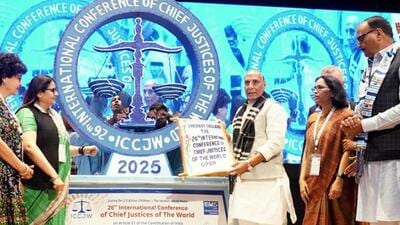 Defence minister Rajnath Singh at the International Conference of Chief Justices of the World in Lucknow on Friday. (HT PHOTO) Defence minister Rajnath Singh at the International Conference of Chief Justices of the World in Lucknow on Friday. (HT PHOTO)