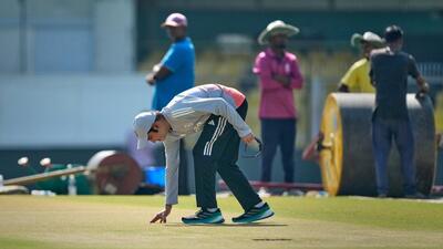 India's chief coach Gautam Gambhir examines the pitch ahead of the second Test match against South Africa in Guwahati. (AP) India's chief coach Gautam Gambhir examines the pitch ahead of the second Test match against South Africa in Guwahati. (AP)