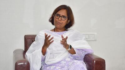 Mumbai, India – July 04, 2024: Congress MP and President of the Mumbai Regional Congress Committee Varsha Gaikwad, at MRCC office, in Mumbai, India, on Thursday, July 04, 2024. (Photo by Bhushan Koyande/HT Photo) Mumbai, India – July 04, 2024: Congress MP and President of the Mumbai Regional Congress Committee Varsha Gaikwad, at MRCC office, in Mumbai, India, on Thursday, July 04, 2024. (Photo by Bhushan Koyande/HT Photo)