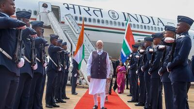 PM Modi was accorded a warm welcome upon his arrival in South Africa to attend the G20 Leaders’ Summit. (X@narendramodi) PM Modi was accorded a warm welcome upon his arrival in South Africa to attend the G20 Leaders’ Summit. (X@narendramodi)