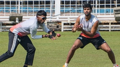 India's Washington Sundar and Sai Sudharsan during a training session ahead of the second Test. (PTI) India's Washington Sundar and Sai Sudharsan during a training session ahead of the second Test. (PTI)
