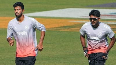 India's Sai Sudharsan and Washington Sundar during a training session. (PTI) India's Sai Sudharsan and Washington Sundar during a training session. (PTI)