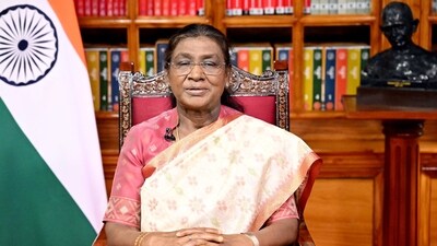 New Delhi, Aug 14 (ANI): President Draupadi Murmu address to the nation on the eve of Independence Day 2025, in New Delhi on Thursday. (Office of President/ANI Photo) (Office of President) New Delhi, Aug 14 (ANI): President Draupadi Murmu address to the nation on the eve of Independence Day 2025, in New Delhi on Thursday. (Office of President/ANI Photo) (Office of President)