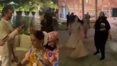 A viral clip showed Donald Trump Jr performing dandiya with Anant and Radhika Ambani. (Instagram/ambani_update) A viral clip showed Donald Trump Jr performing dandiya with Anant and Radhika Ambani. (Instagram/ambani_update)