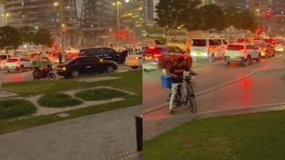 A viral video showed an Indian man highlighting Dubai’s silent traffic culture. (Instagram/realtorlovkesh) A viral video showed an Indian man highlighting Dubai’s silent traffic culture. (Instagram/realtorlovkesh)