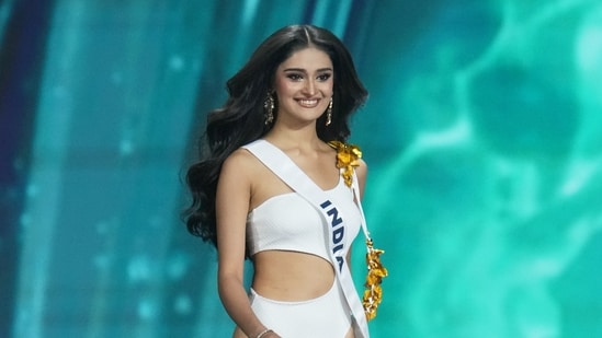 Miss India Manika Vishwakarma competes during the final round of the 74th Miss Universe Beauty Pageant in Nonthaburi province, Thailand on November 21. (AP)