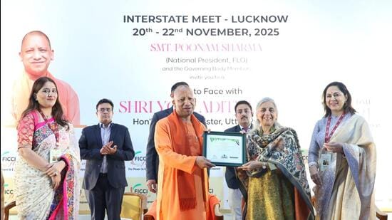 Uttar Pradesh chief minister Yogi Adityanath at a FICCI FLO event in Lucknow on Friday. (HT Photo)