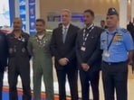 Deceased IAF pilot Namansh Syal (third from left) posing for a photo at Dubai Airshow before the tragic crash. Deceased IAF pilot Namansh Syal (third from left) posing for a photo at Dubai Airshow before the tragic crash.