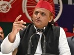 Samajwadi Party president Akhilesh Yadav addressing media persons in Lucknow on Saturday. (HT Photo)