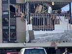Damage to the building seen after the explosion in the screengrab from a video. Damage to the building seen after the explosion in the screengrab from a video.