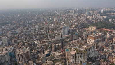 A general aerial view of an old city where roofs and walls collapsed after an earthquake in Dhaka, Bangladesh, Friday, Nov. 21, 2025. AP/PTI(AP11_21_2025_000190B) (AP) A general aerial view of an old city where roofs and walls collapsed after an earthquake in Dhaka, Bangladesh, Friday, Nov. 21, 2025. AP/PTI(AP11_21_2025_000190B) (AP)