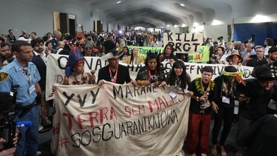 Indigenous activists participate in a protest at the COP30 U.N. Climate Summit, Friday, Nov. 21, 2025, in Belem, Brazil. (AP Photo/Andre Penner) (AP) Indigenous activists participate in a protest at the COP30 U.N. Climate Summit, Friday, Nov. 21, 2025, in Belem, Brazil. (AP Photo/Andre Penner) (AP)