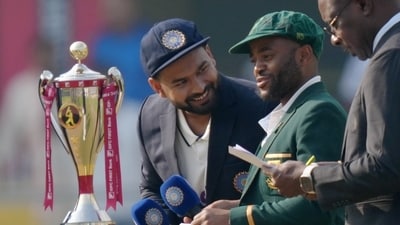 Rishabh Pant shares a laugh with Temba Bavuma. Pant became India's 38th Test captain, but that didn't take away from his cheery nature. Nevertheless, new captain didn't mean new luck: once again, India lost the toss. (PTI) Rishabh Pant shares a laugh with Temba Bavuma. Pant became India's 38th Test captain, but that didn't take away from his cheery nature. Nevertheless, new captain didn't mean new luck: once again, India lost the toss. (PTI)