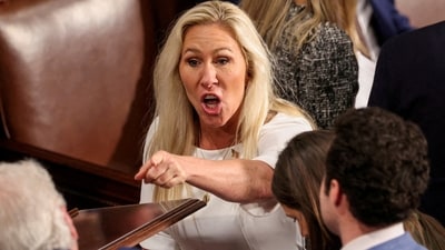 FILE PHOTO: U.S. Representative Marjorie Taylor Greene (R-GA) gestures, on the first day of the 119th Congress at the U.S. Capitol in Washington, U.S.,January 3, 2025. REUTERS/Evelyn Hockstein/File Photo (REUTERS)