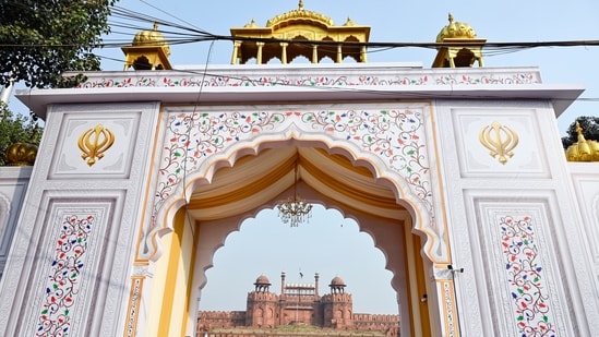 Gram it: Preparations are in full swing for the three-day Kirtan Darbar (November 23 to 25), beginning today, at the Red Fort. The celebration aims to commemorate the 350th death anniversary of Guru Tegh Bahadur ji. Here's a glimpse of the entry facade, which has been constructed at the venue that is expecting nearly 50,000 visitors amid a multi-layer security grid that has been put in place after the recent bomb explosion. (Photo: Vipin Kumar/ANI)