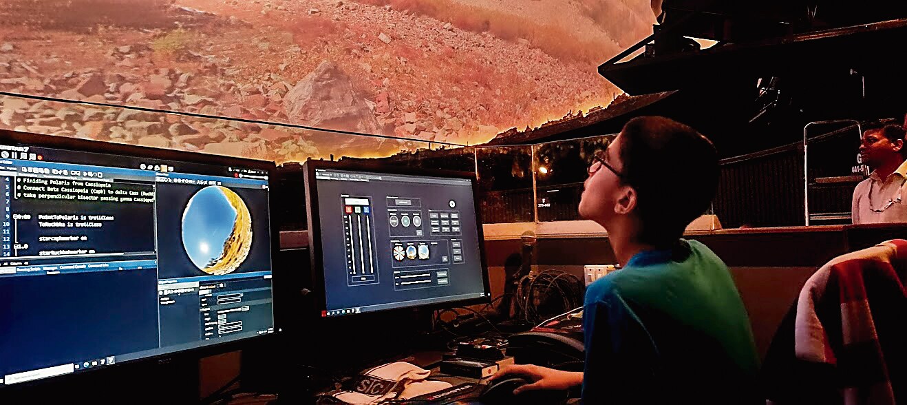 Children learn how the projection system works, at the Nehru Planetarium in Mumbai. Children learn how the projection system works, at the Nehru Planetarium in Mumbai.