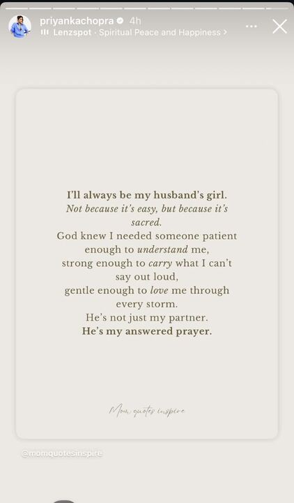 Priyanka Chopra talks about being her husband's girl. Priyanka Chopra talks about being her husband's girl.