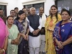 Bihar chief minister Nitish Kumar with newly sworn-in cabinet ministers in Patna. (PTI) Bihar chief minister Nitish Kumar with newly sworn-in cabinet ministers in Patna. (PTI)