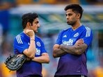 Gautam Gambhir speaks with Suryakumar Yadav before the T20 match between Australia and India at The Gabba.