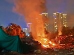 Illegally dumped garbage set on fire near Sector 81 in Gurugram last month. (HT Photo) Illegally dumped garbage set on fire near Sector 81 in Gurugram last month. (HT Photo)