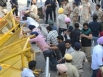 Protesters storming Panjab University through Gate No. 1 on November 10. (Keshav Singh/HT) Protesters storming Panjab University through Gate No. 1 on November 10. (Keshav Singh/HT)
