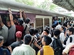 Thane, India - June, 09, 2022: Since the local train coming from kalyan side, Commuters from kalwa cannot travel in the oncoming train because commuters cants get on the train on kalwa railway station , in Thane ,Mumbai, India, on, Thursday, June, 09, 2022. ( Praful Gangurde / HT Photo) Thane, India - June, 09, 2022: Since the local train coming from kalyan side, Commuters from kalwa cannot travel in the oncoming train because commuters cants get on the train on kalwa railway station , in Thane ,Mumbai, India, on, Thursday, June, 09, 2022. ( Praful Gangurde / HT Photo)