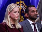 U.S. Attorney General Pam Bondi and FBI Director Kash Patel attend a press conference announcing a law enforcement action, at the Department of Justice in Washington, D.C., U.S., November 19, 2025.