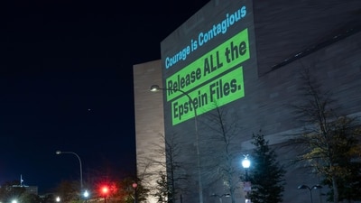 A World Without Exploitation projection is seen on the wall of the National Gallery of Art calling on Congress to vote yes on the Epstein Files Transparency Act in Washington, Monday, Nov. 17, 2025. (AP Photo/Jose Luis Magana) (AP) A World Without Exploitation projection is seen on the wall of the National Gallery of Art calling on Congress to vote yes on the Epstein Files Transparency Act in Washington, Monday, Nov. 17, 2025. (AP Photo/Jose Luis Magana) (AP)