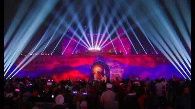 Delhi government organises a light and laser show to commemorate the 350th martyrdom anniversary of Guru Tegh Bahadur at the Red Fort (ANI)
