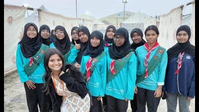 Guides from Maldives posing at Def Expo Ground on Sunday (Sourced)