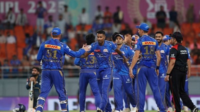 Hardik Pandya celebrates with teammates after their win. (AP) Hardik Pandya celebrates with teammates after their win. (AP)