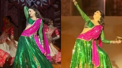 Madhuri Dixit performs at Netra Mantena's Udaipur wedding. Madhuri Dixit performs at Netra Mantena's Udaipur wedding.