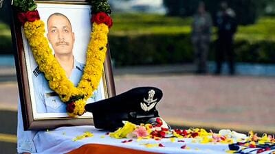 Mortal remains of Wing Commander Namansh Syal at Sulur Air Force Station in Coimbatore on Sunday. (ANI) Mortal remains of Wing Commander Namansh Syal at Sulur Air Force Station in Coimbatore on Sunday. (ANI)