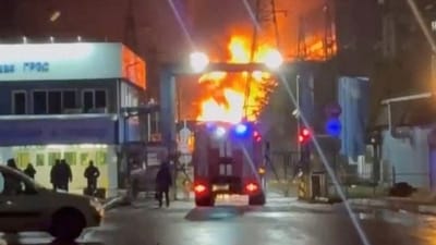 Video footage on Telegram showed balls of flames and black smoke rising into the night sky from the power station. (via REUTERS)