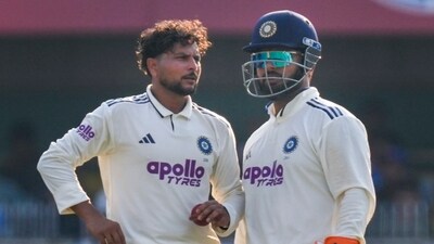 India's Kuldeep Yadav with captain Rishabh Pant. (PTI) India's Kuldeep Yadav with captain Rishabh Pant. (PTI)