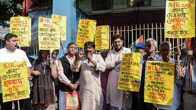 Political activists at a march over SIR in Kolkata. (ANI) Political activists at a march over SIR in Kolkata. (ANI)