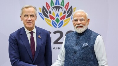 Prime Minister Narendra Modi during a meeting with his Canadian counterpart Mark Carney, on the sidelines of the G20 Leaders' Summit, in Johannesburg, South Africa. (PMO)