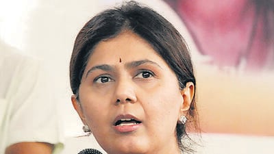 Pune, India - June 20, 2021: Bharatiya Janata Party leader Pankaja Munde addresses a press meet at Bharatmata Vachnalay. Also seen, from right, Pune mayor Murlidhar Mohol, BJP Pune president Jagdish Mulik and BJP OBC Morcha president Yogesh Tilekar at Laxminagar, in Pune, India, on Sunday, June 20, 2021. (HT Photo) (Hindustan Times) Pune, India - June 20, 2021: Bharatiya Janata Party leader Pankaja Munde addresses a press meet at Bharatmata Vachnalay. Also seen, from right, Pune mayor Murlidhar Mohol, BJP Pune president Jagdish Mulik and BJP OBC Morcha president Yogesh Tilekar at Laxminagar, in Pune, India, on Sunday, June 20, 2021. (HT Photo) (Hindustan Times)