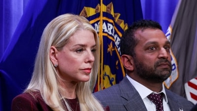 U.S. Attorney General Pam Bondi and FBI Director Kash Patel attend a press conference announcing a law enforcement action, at the Department of Justice in Washington, D.C., U.S., November 19, 2025. (REUTERS)