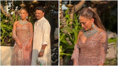 Jennifer Lopez arrived at the wedding drenched in sparkles! (instagram/@iifa, instagram/@wizcraft.weddings) Jennifer Lopez arrived at the wedding drenched in sparkles! (instagram/@iifa, instagram/@wizcraft.weddings)