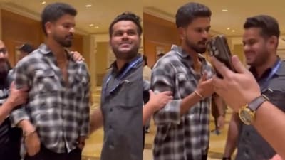 Shreyas Iyer loosing his cool on security personnel. (instantbollywood/Instagram) Shreyas Iyer loosing his cool on security personnel. (instantbollywood/Instagram)