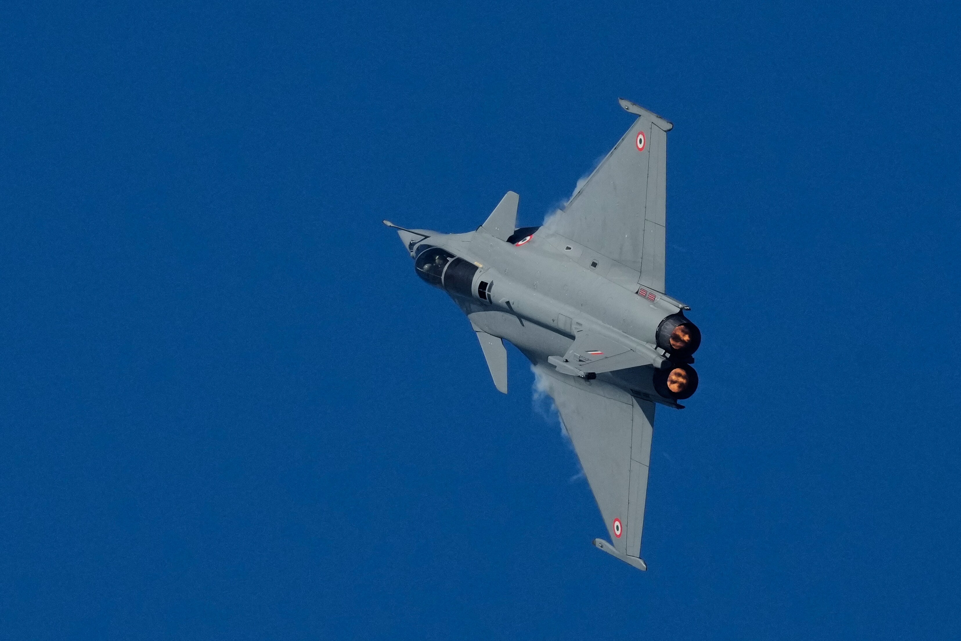 Indian Air Force aircraft Rafale performs during 93rd Indian Airforce Day celebration in Guwahati on Nov. 9, 2025. (AP) Indian Air Force aircraft Rafale performs during 93rd Indian Airforce Day celebration in Guwahati on Nov. 9, 2025. (AP)