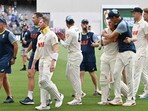Australia defeated England in the first Ashes Test by eight wickets. Australia defeated England in the first Ashes Test by eight wickets.