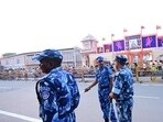 Tight security in Ayodhya on the eve of the flag-hoisting ceremony. (Deepak Gupta/HT Photo) Tight security in Ayodhya on the eve of the flag-hoisting ceremony. (Deepak Gupta/HT Photo)