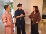 Farah Khan and Manish Malhotra chatted inside his Mumbai residence. Dilip wore the light pink kurta which was gifted by the designer.