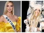 Brigitta Schaback in the paegent wearing the Miss Estonia sash and donning a wolf-inspired outfit for the costume round. 