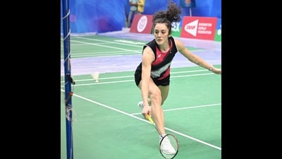 A foreign shuttler in action during a training session in Lucknow on Monday. (Sourced) A foreign shuttler in action during a training session in Lucknow on Monday. (Sourced)